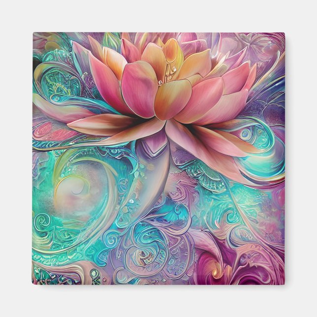 Beautiful Ethereal Whimsical Lotus Flower Magnet (Front)