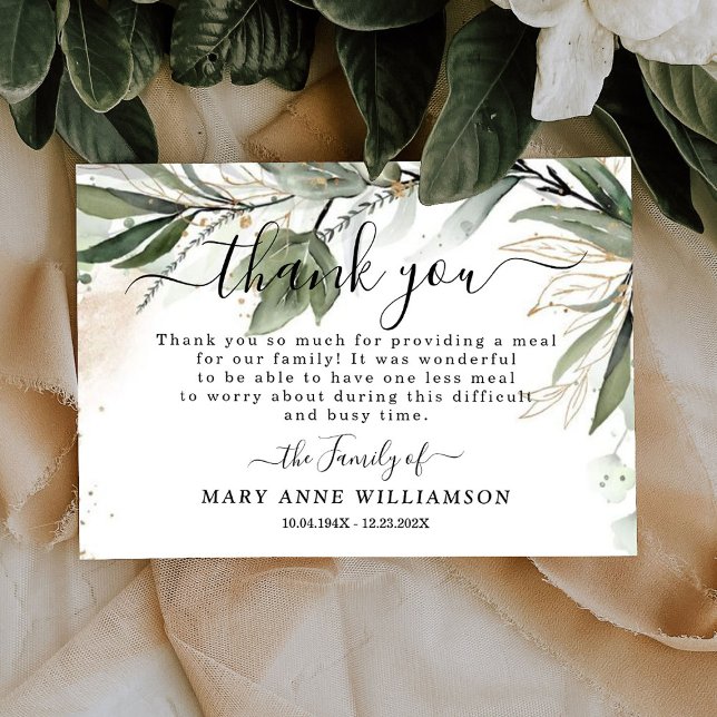 Beautiful Eucalyptus Funeral Food Thank You Card (Creator Uploaded)