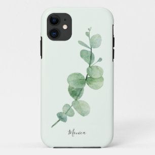 Beautiful eucalyptus minimal greenery, custom name Case-Mate iPhone case