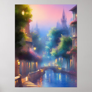 Beautiful Evening Street Mote View, Digital Art  Poster