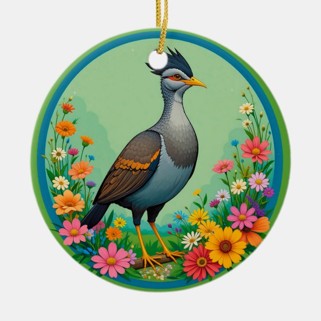 Beautiful Exotic Bird Resting Among Colourful Flow Ceramic Tree Decoration (Front)