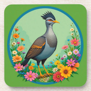 Beautiful Exotic Bird Resting Among Colourful Flow Coaster