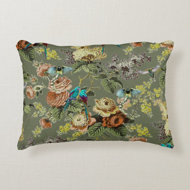 Beautiful exotic bird, Swamp Green background     Decorative Cushion (Front)