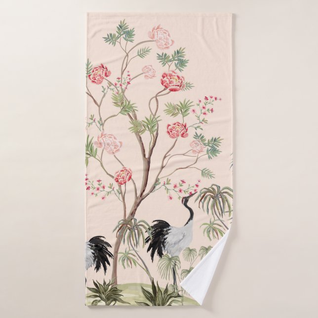 Beautiful exotic chinoiserie wallpaper. Hand drawn Bath Towel (Bath Towel)