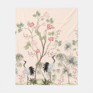 Beautiful exotic chinoiserie wallpaper. Hand drawn Fleece Blanket
