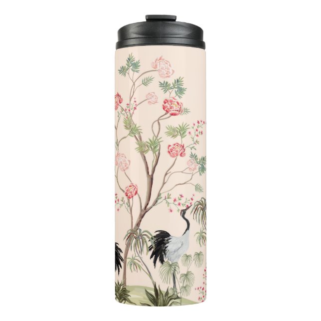 Beautiful exotic chinoiserie wallpaper. Hand drawn Thermal Tumbler (Front)