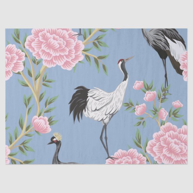 Beautiful exotic floral and bird chinoiserie tissue paper (Front)