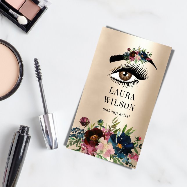 Beautiful Eye with Burgundy Watercolor Flowers Business Card (Creator Uploaded)