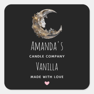 Beautiful Face in the Moon Candle Business Square Sticker