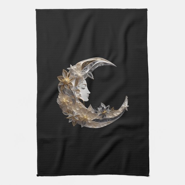 Beautiful Face in the Moon Tea Towel (Vertical)
