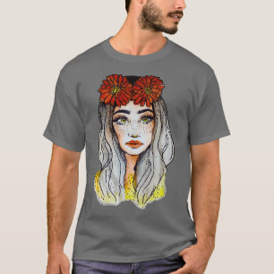 Beautiful face with red flower Woman Graphic Gift  T-Shirt