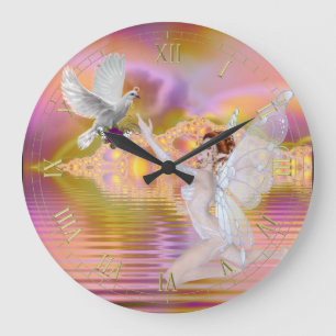 Beautiful Faerie and Dove Fractal Water Wall Clock