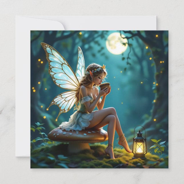 Beautiful Fairy Drinking Coffee Enchanted Forest (Front)