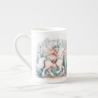 Beautiful fairy girl riding in an enchanted forest bone china mug