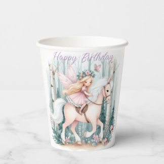 Beautiful fairy girl riding in an enchanted forest paper cups