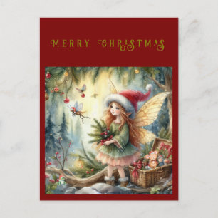 Beautiful Fairy in the Forest Merry Christmas Postcard