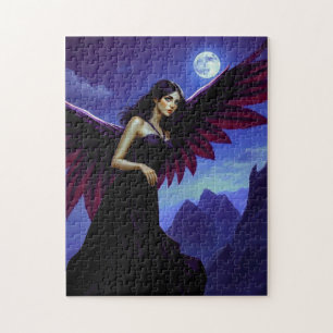 Beautiful Fairy on Mountain with Moon  Jigsaw Puzzle