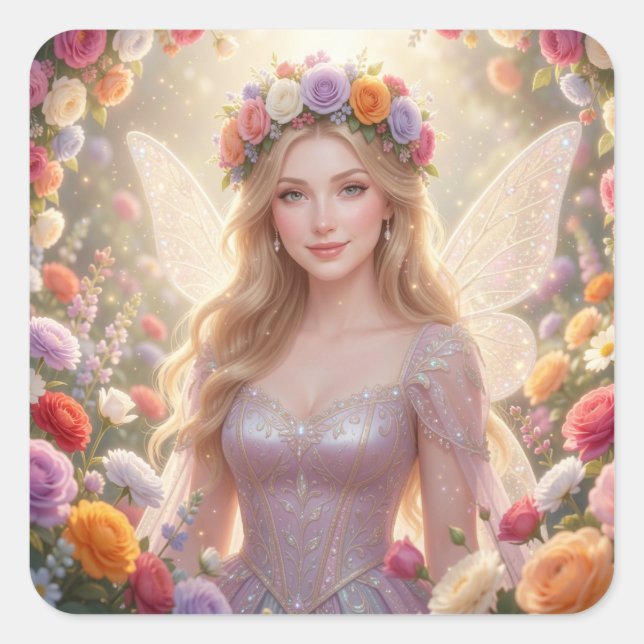 Beautiful fairy princess square sticker (Front)