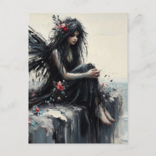 Beautiful Fairy Sitting on a Cliff Wearing Black Postcard