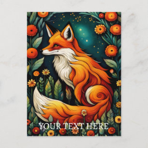 Beautiful Fairy Spring Floral Fox Painting Postcard