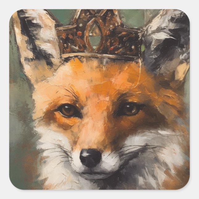 Beautiful Fairytale Red Fox in a Crown Square Sticker (Front)