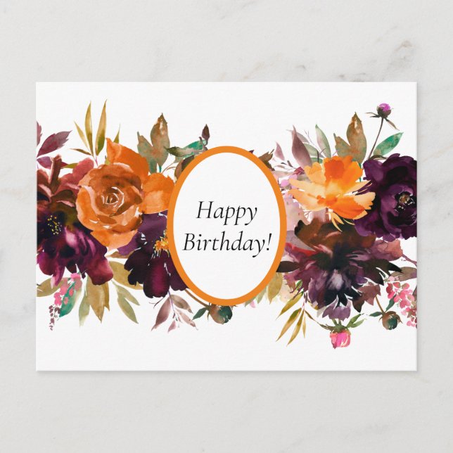 Beautiful Fall Colour Floral Birthday Postcard (Front)