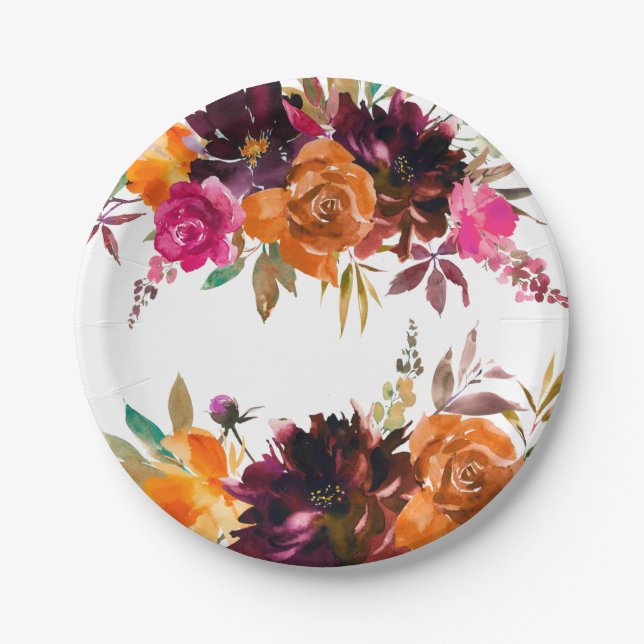Beautiful Fall Colour Floral Paper Plate (Front)