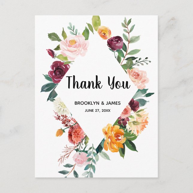 Beautiful Fall Flowers Wedding Thank You Postcards (Front)