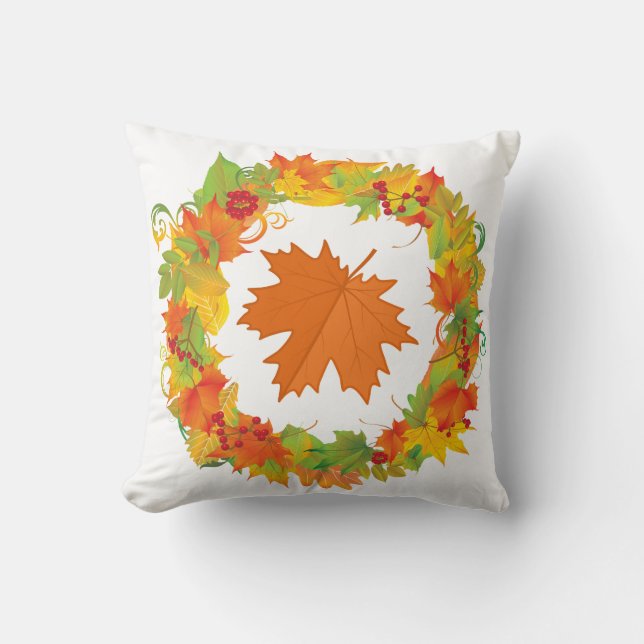 Beautiful Fall Leaves Wreath Cushion (Front)