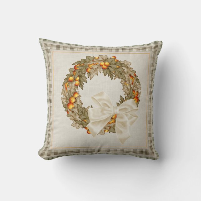 Beautiful Fall Season Wreath Design Throw Pillow 2 (Front)