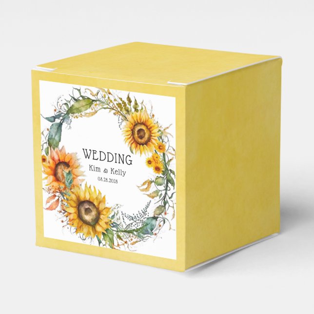 Beautiful Fall Sunflowers Airy Wreath Wedding  Favour Box (Front Side)