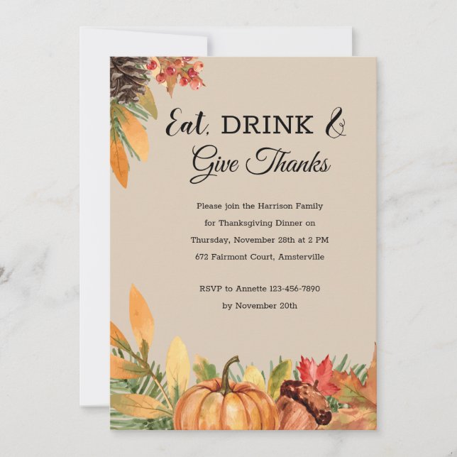 Beautiful Fall Thanksgiving Invitation (Front)