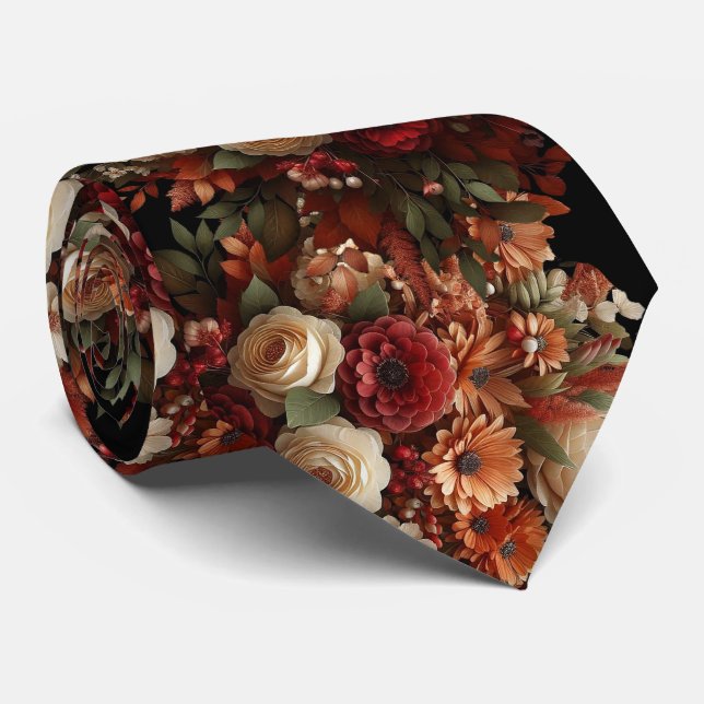 Beautiful Fall Theme Floral Grooms Wedding Tie (Rolled)