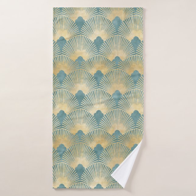 Beautiful fan pattern,teal gold,Art Deco pattern,c Bath Towel (Bath Towel)