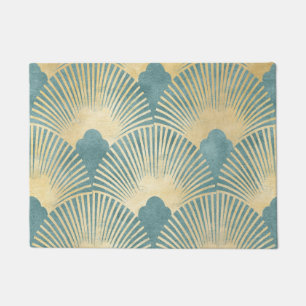 Beautiful fan pattern,teal gold,Art Deco pattern,c Doormat