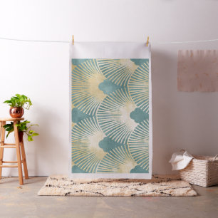 Beautiful fan pattern,teal gold,Art Deco pattern,c Fabric