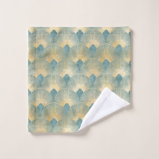 Beautiful fan pattern,teal gold,Art Deco pattern,c Wash Cloth (Wash Cloth)