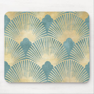 Beautiful fan pattern,teal gold,Art Deco pattern Mouse Pad