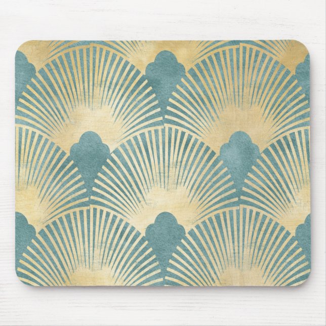 Beautiful fan pattern,teal gold,Art Deco pattern Mouse Pad (Front)