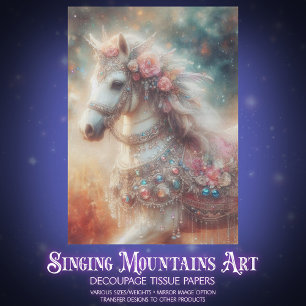 Beautiful Fancy White Horse With Flowers Decoupage Tissue Paper