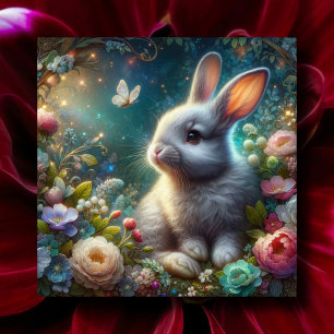 Beautiful Fantasy Art Whimsical Rabbit Easter Holiday Card