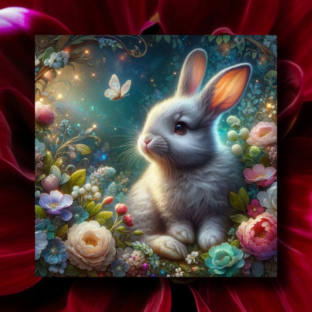 Beautiful Fantasy Art Whimsical Rabbit Easter Holiday Card (Creator Uploaded)