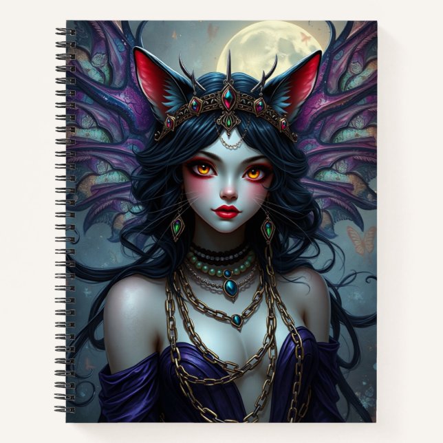 Beautiful Fantasy Cat Fairy Art Notebook (Front)