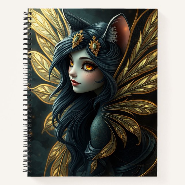 Beautiful Fantasy Cat Fairy Art Notebook (Front)