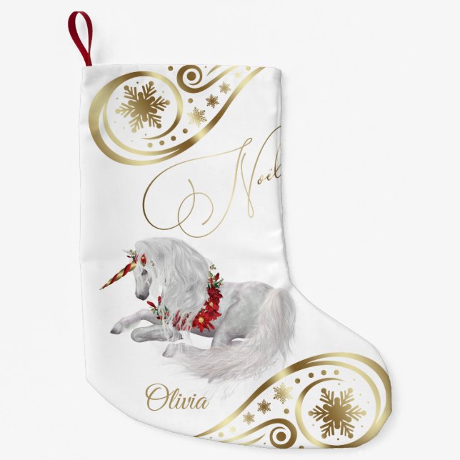 Beautiful Fantasy Christmas Unicorn Small Christma Stocking (Front)