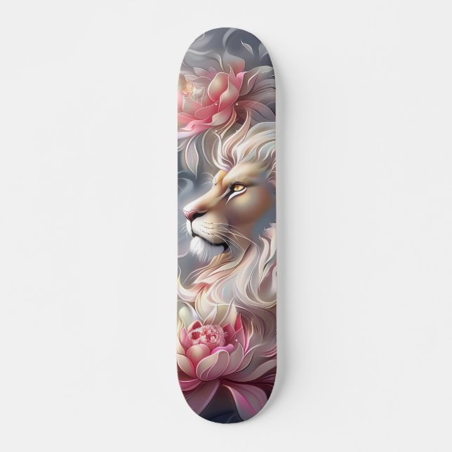 Beautiful Fantasy Colourful Lion & Florals  Skateboard (Front)