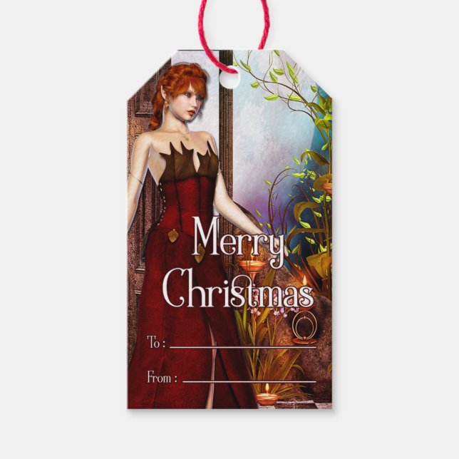 Beautiful Fantasy Elf Merry Christmas Gift Tag v1 (Front)