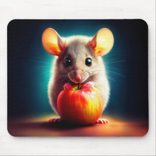 Beautiful fantasy furry animal red apple food mouse pad