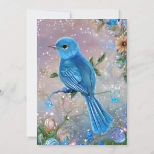 Beautiful Fantasy Little Blue Bird Holiday Card