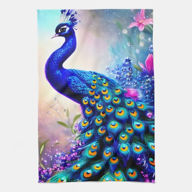 Beautiful Fantasy Peacock  Tea Towel (Vertical)